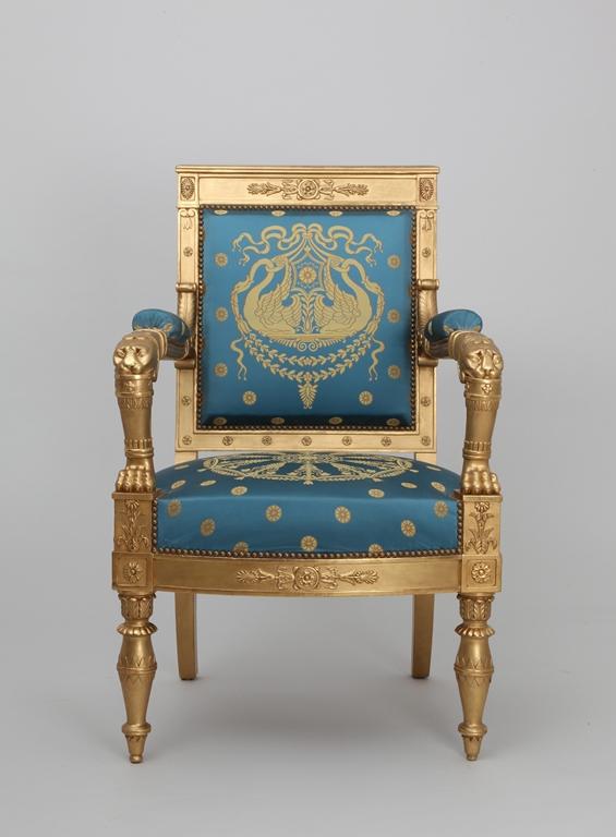 Empire blue and gold armchair