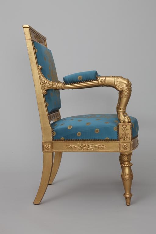 Empire blue and gold armchair