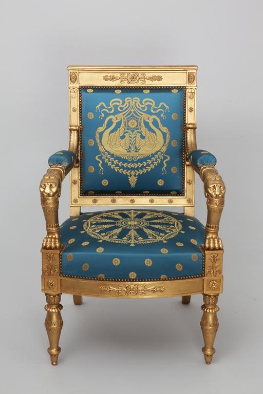 Empire blue and gold armchair