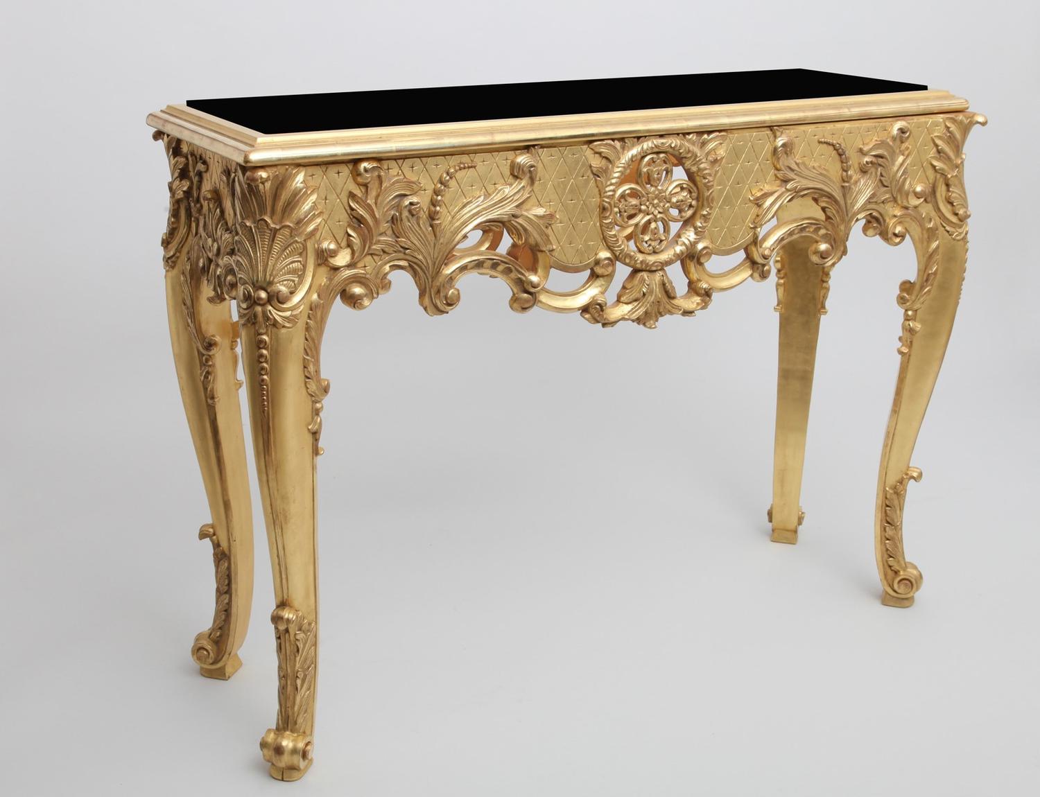 Gold console with black tray